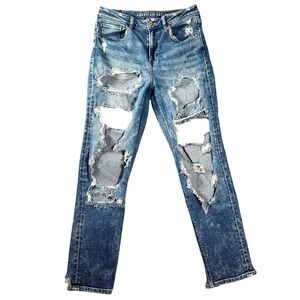 American Eagle Jeans Womens Size 6 Mom Jean Mid Rise Destroyed Stretch Denim